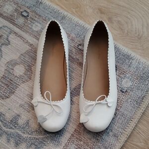 Elephantito Girls Scalloped Ballerina Flats Slip-on Shoes White Sz3